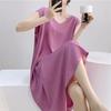 Large Size Loose Long Nightgown Simple Lazy Style Printed Sleeveless Tank Dress Sexy V-Neck V-Back Home Clothes Loungewear