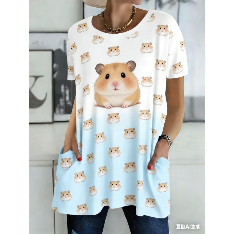 

Літня футболка з коротким рукавом та принтом, з кишенями 6XL