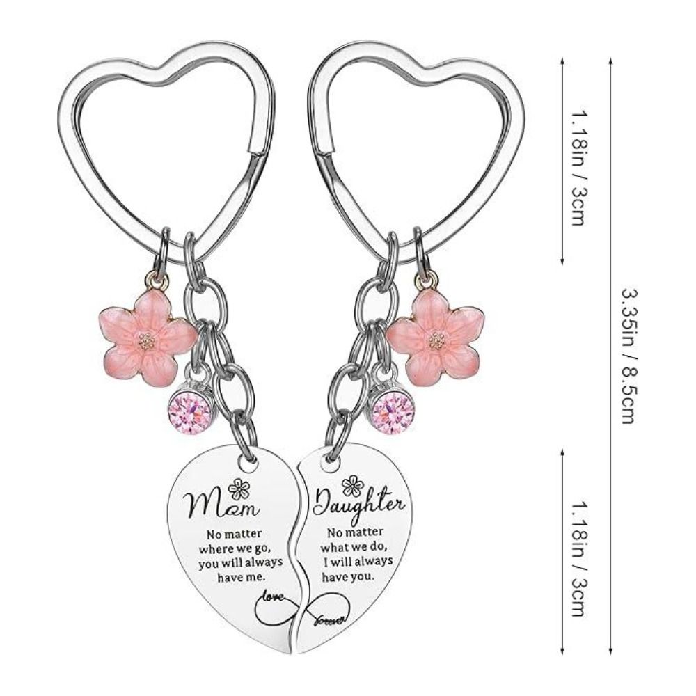1 Set Gifts for Mom Mom Daughter Keyring Stainless Steel Elegant Heart Shape Keyring Heartfelt Engraved Charms Birthday