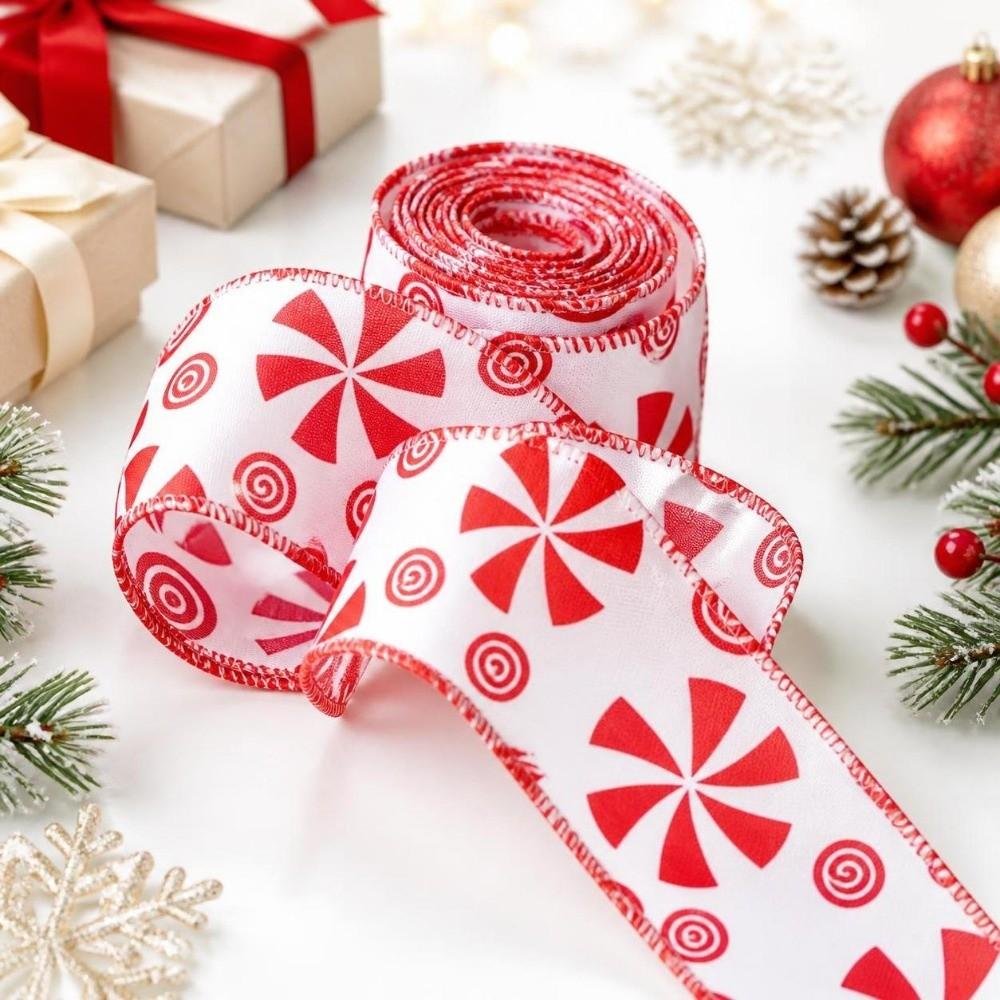Candy Printed Christmas Wrapping Ribbon DIY Bow Decorative Webbing Christmas Tree Ornaments