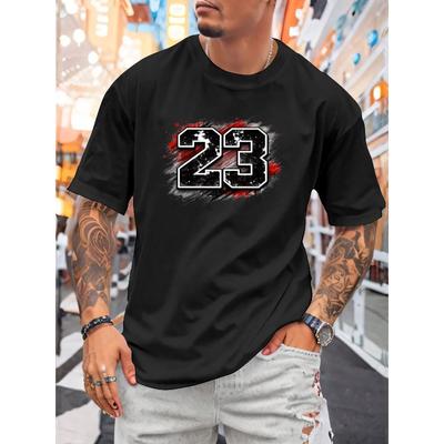 Europäische Größen Herren Freizeit Kurzarm T-Shirt - Nummer 23 Retro Sport Grafikdesign | Atmungsaktives Sommer-T-Shirt, Maschinenwaschbar, Normale Passform
