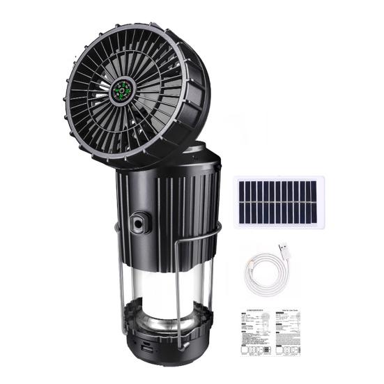 5-in-1 Portable LED Camping Lantern with Fan Bluetooth-compatible Speaker Solar Powered USB Rechargeable Emergency Hanging Light