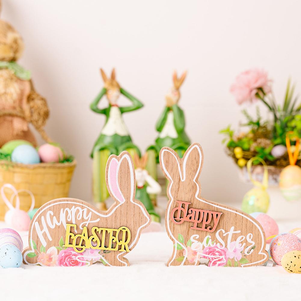 Cartoon Easter Wooden  Ornaments Diy Craft Kids Toy Gift Happy Easter Home Table Decorations