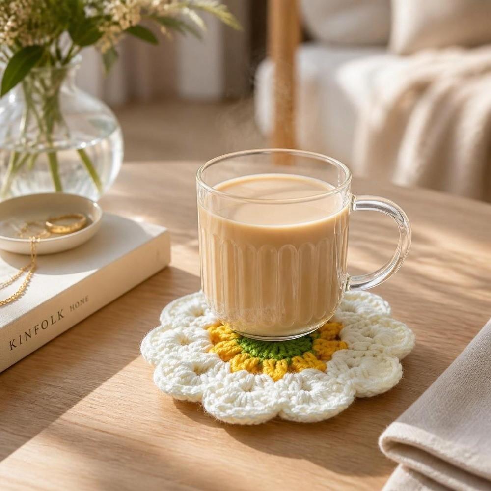 Knitted Crochet Flower Coasters Handmade Placemats Gift Trivet Mats Tea Cup Use