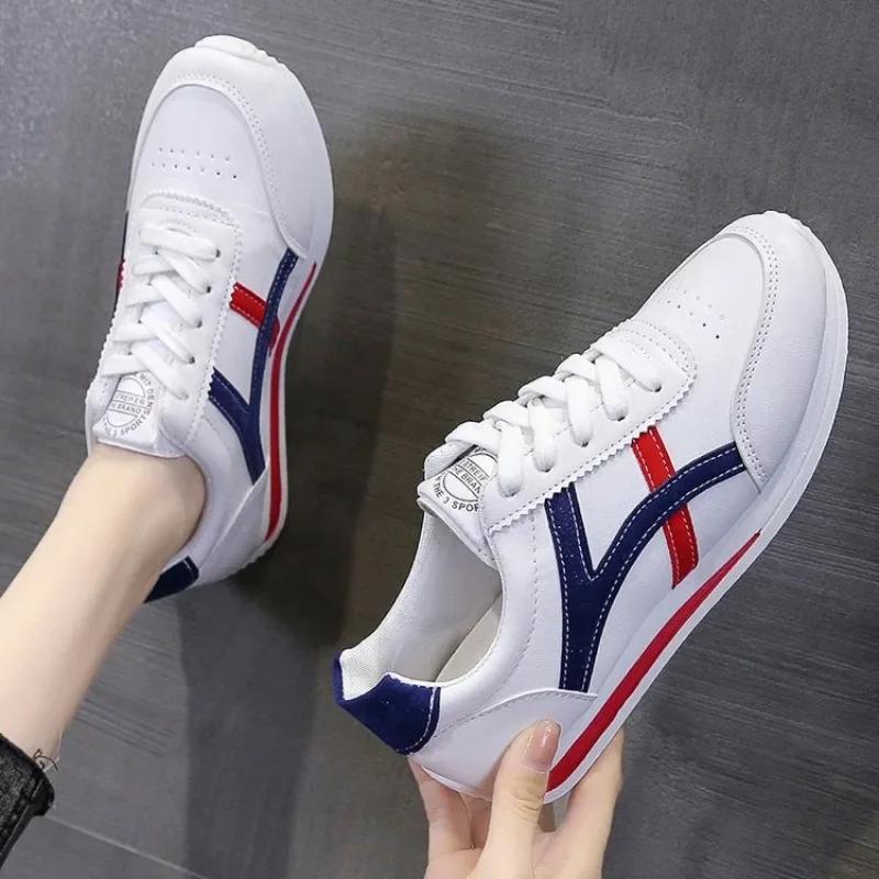 Fashion Striped White Sneakers Women New Leather Chunky Sports Shoes Thick Tennis Vulcanized Basket Platform Shoes Zapatos De Mujer