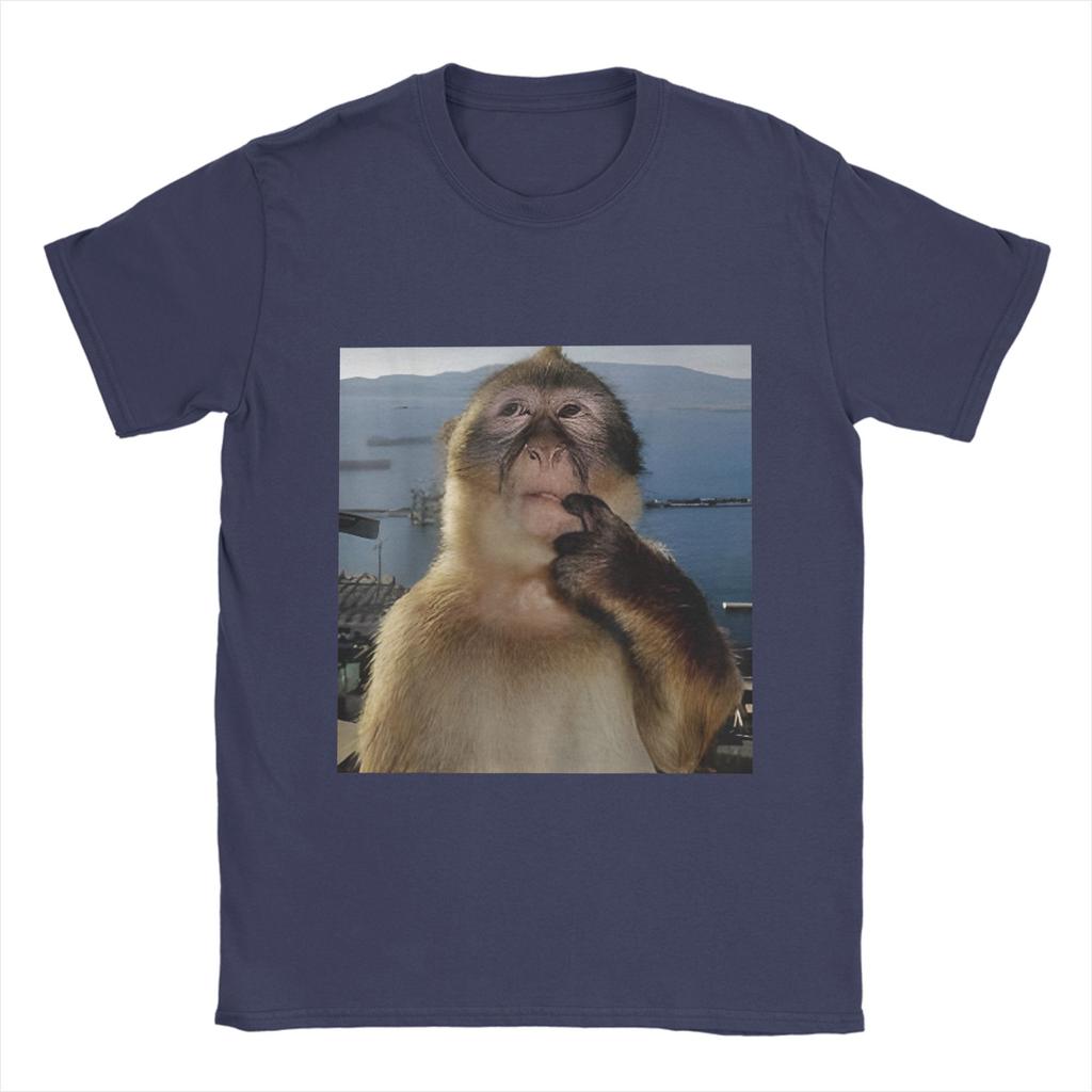 Thinking Monkey Meme T Shirt for Men 100% Cotton Vintage T-Shirts Crewneck  Tee Shirt Short Sleeve Clothes Gift Idea