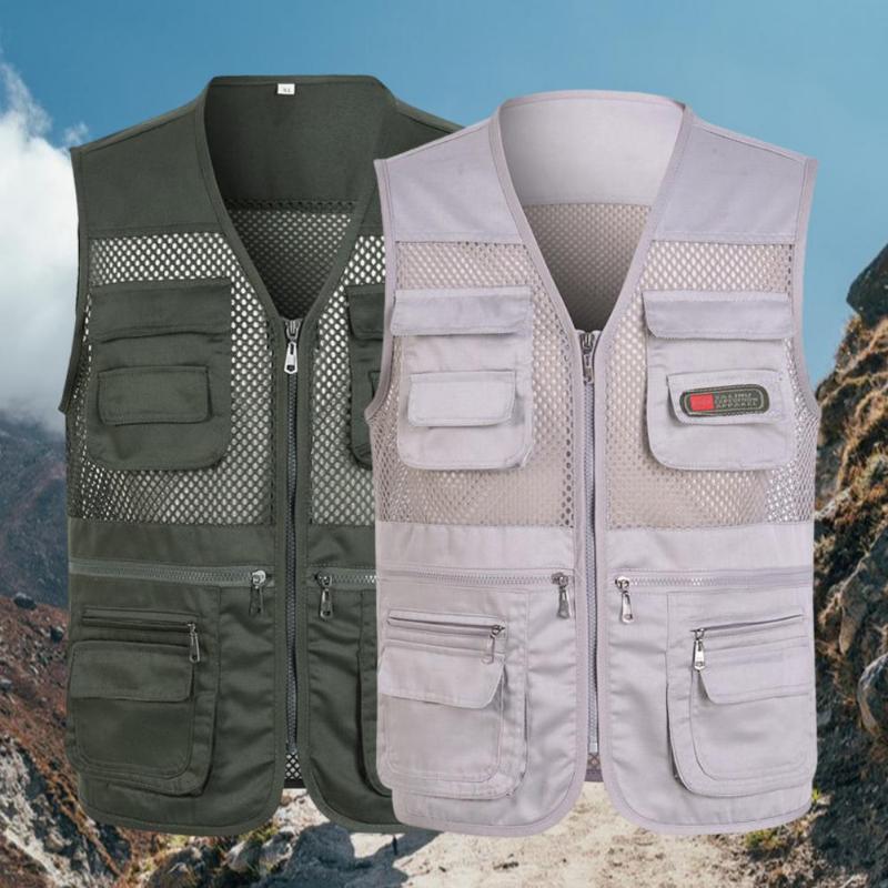 Casual Summer Sleeveless Fishing Vest Solid Color Plus Size Loose Waistcoat for Outdoor Classic Multi Pocket Photograph Vest
