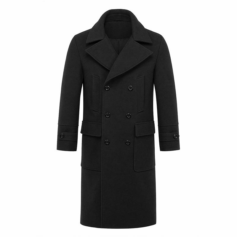 Men's Double-Breasted Trench Coat Notched Lapel Button Down Knee-Length Business Casual Long Jacket Overcoat for Men Fall Winter Coat With Pockets