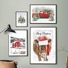 Snowman Vintage Car Christmas Tree Red House Elk Wall Art Canvas Painting Posters And Prints Wall Pictures For Living Room Decor