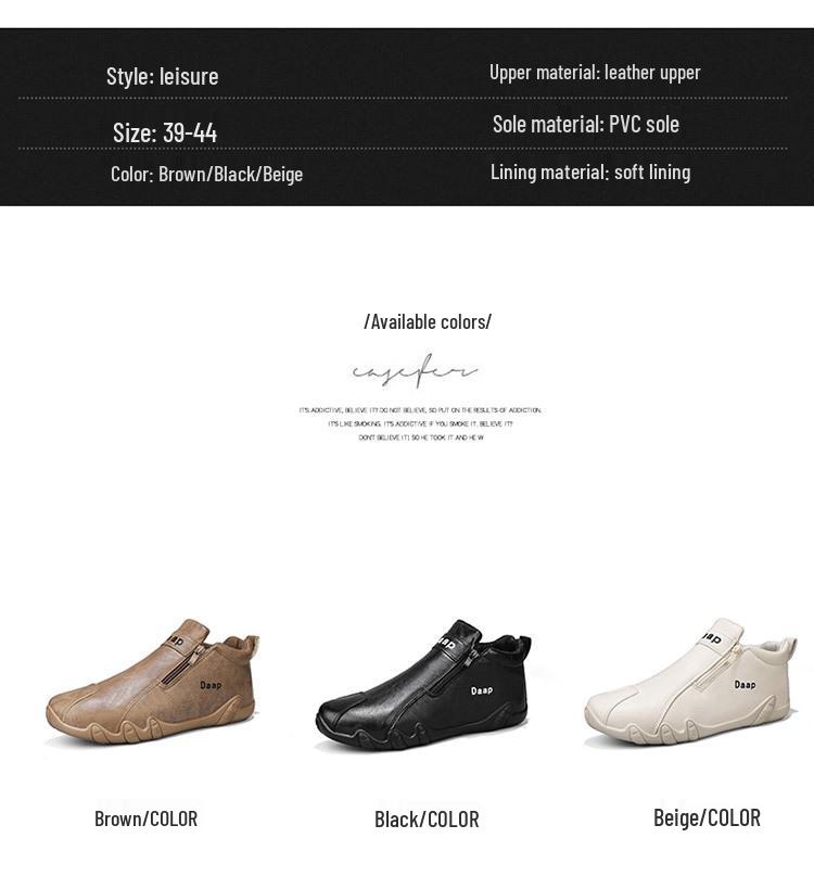 Men's Lightweight Leather Slip-On Sport Shoes, Spring/Autumn, Zipper Design, Fashion Trend