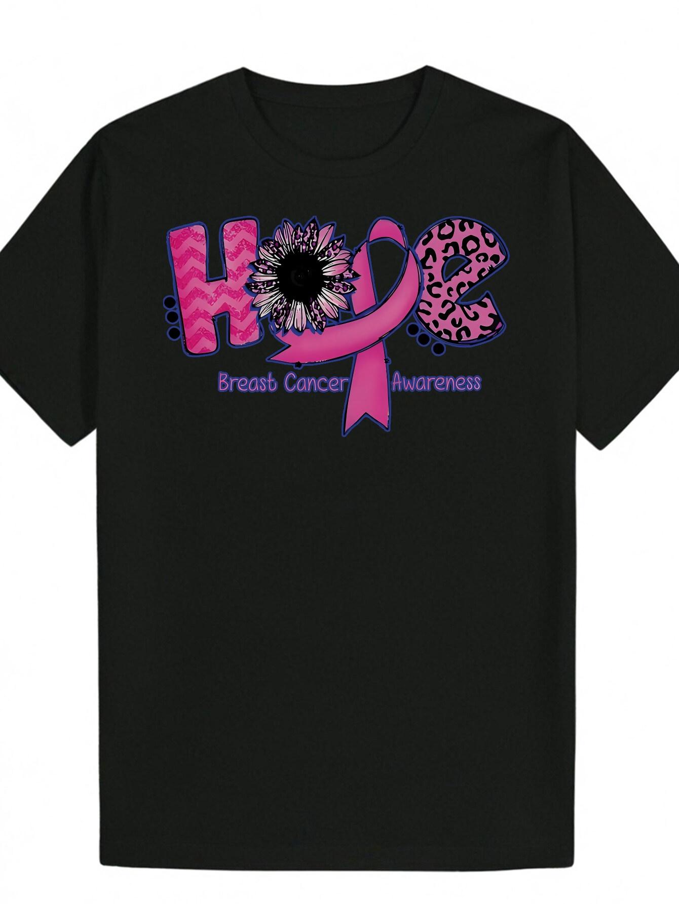 Breast Cancer Awareness T-shirt - HOPE Graphic Tee with Pink Ribbon L