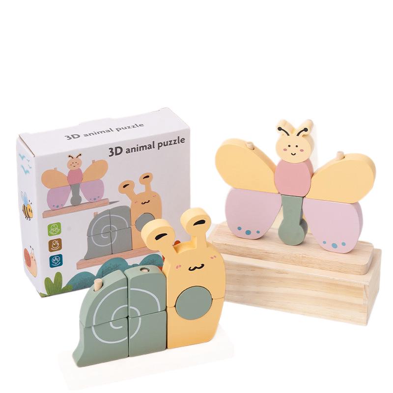 3D Wooden Animal Puzzle Building Blocks - Educational Brain-Training Toy