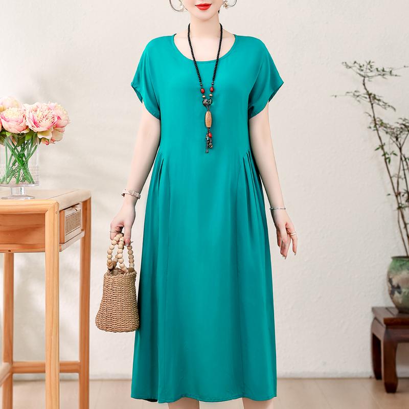 Elegantní dámské letní šaty velké velikosti Vintage oblečení Jednobarevné Krátký rukáv Volné Dlouhé šaty