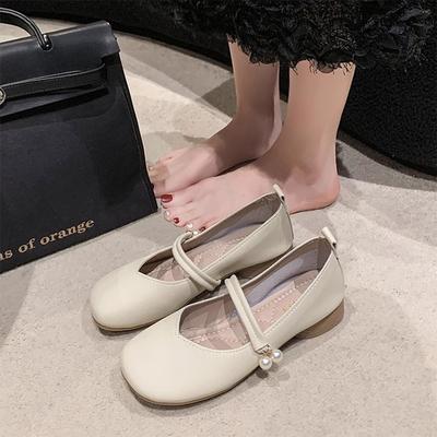 Schuhe Französische flache Schuhe mit leichtem Ausschnitt 2025 neue Frühling Perle weichsohlige Oma-Schuhe modische Mary Jane Schuhe