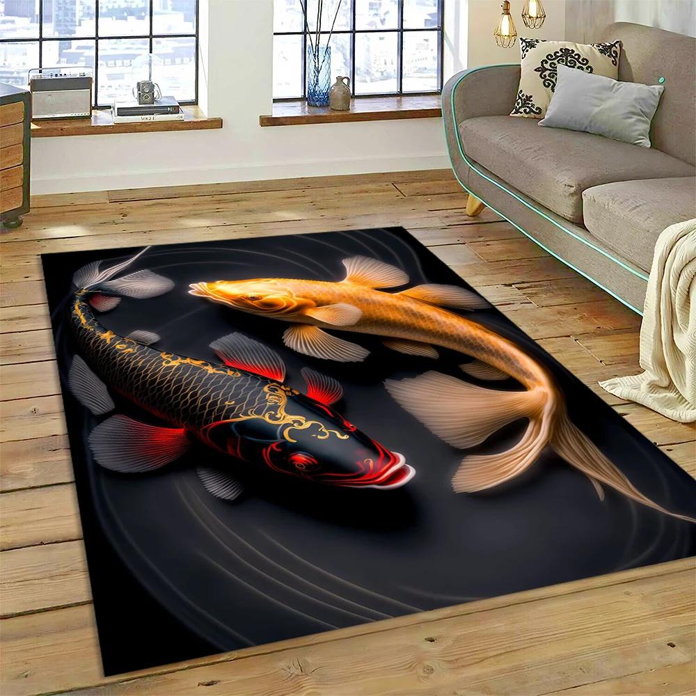 Koi Carp Naturalize Yin Yang Fish Cartoon Carpet Rug for Home Living Room Bedroom Sofa Doormat Decor,Kids Area Rug Non-slip Mat
