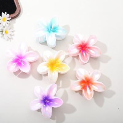 Plumeria Claw Clip: Candy-Colored Flower Updo Hair Accessory for Beach Vacations