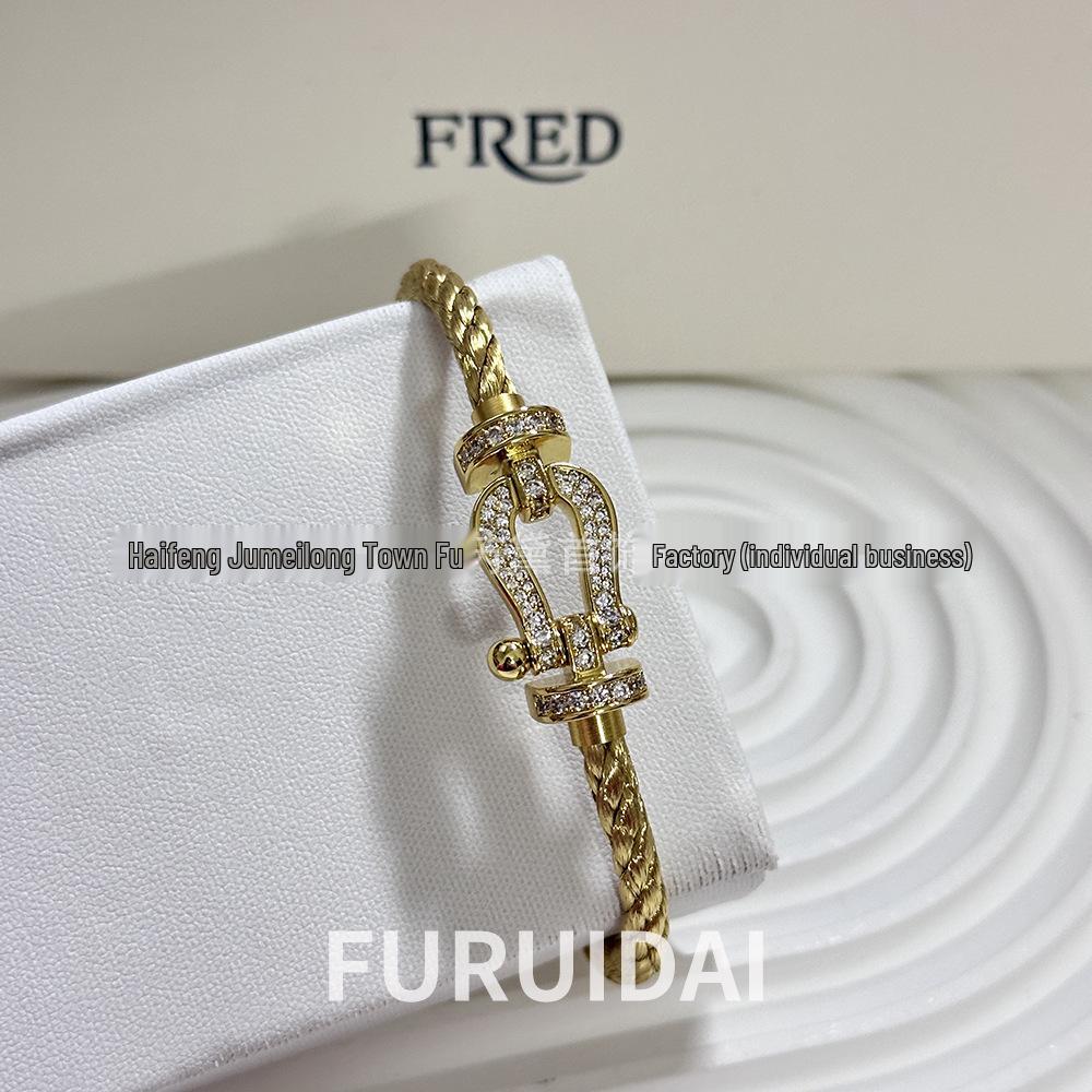Fei Family Diamond Horseshoe Bracelet: Zodiac-Themed DIY Steel Wire for Couples