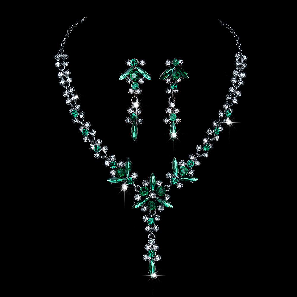 Wedding Jewelry European American Temperament Multicolor Crystal Bride Necklace Earrings Set