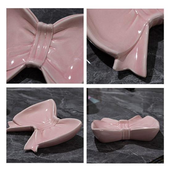 Bow Soap Dish Bathroom Ceramic Soap Holder with Self Draining No Water Accumulation Soap Tray for Home Dormitory Washbasin Bathroom Shelf