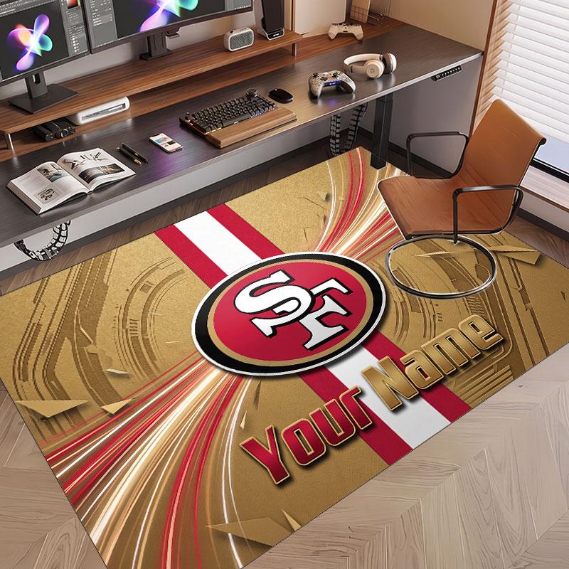 Custom Rug San Francisco 49ers Pattern Print Name Text Soft Non‑Slip Floor Carpet for Home Indoor Decoration