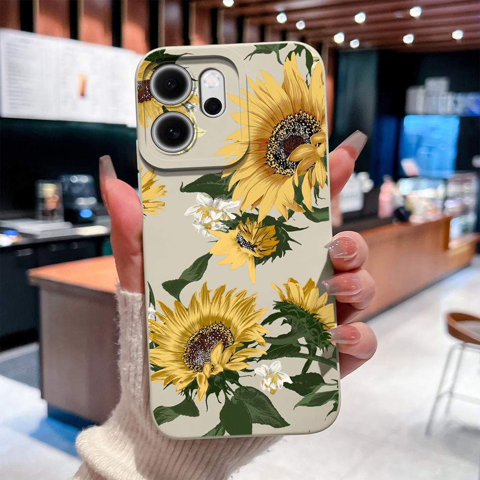 For Oppo Reno 14F 5G Phone Case Sunflower Patterns Soft Liquid Silicone Shell For OppoReno14F 14 F Camera Coverage Durable Capa