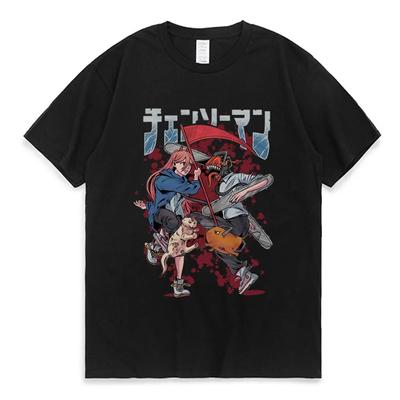 Camiseta Unisex de Anime japonés Chainsaw, camisetas Unisexga Makima Power Denji Pochita con estampado gráfico, camisetas de calle de gran tamaño Unisex