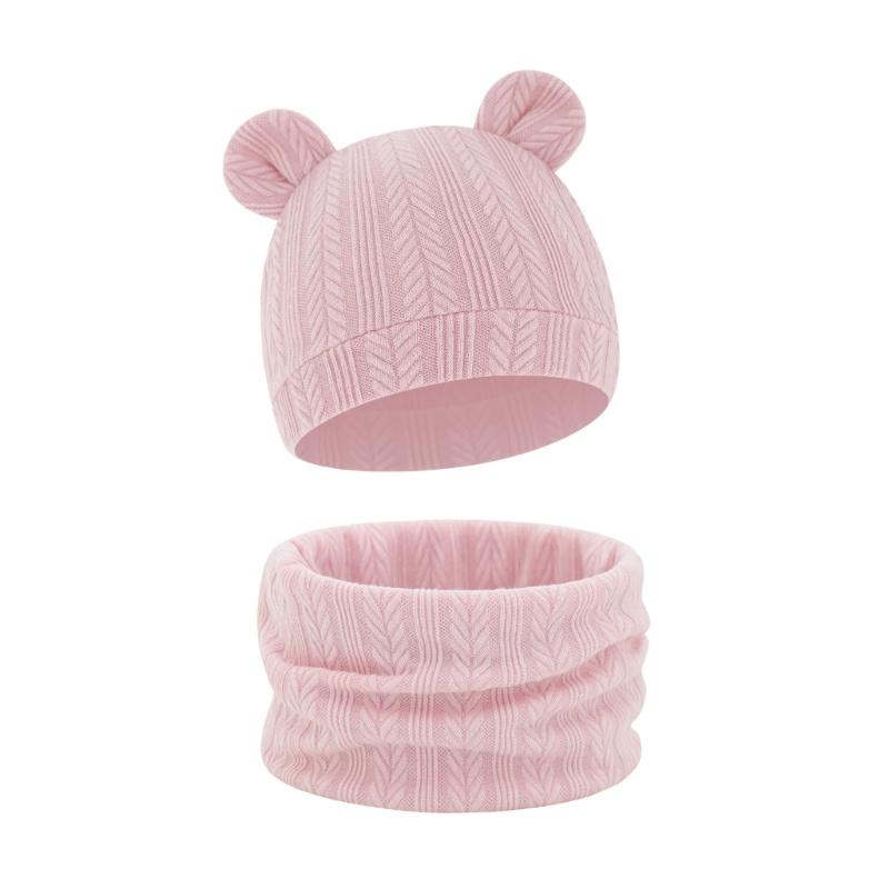 Reversible Infant Winter Hat Neck Warmer Combo Stretchy Cotton Blend 2 in 1 Baby Beanies Scarf Set for 8 to 36 Month Olds