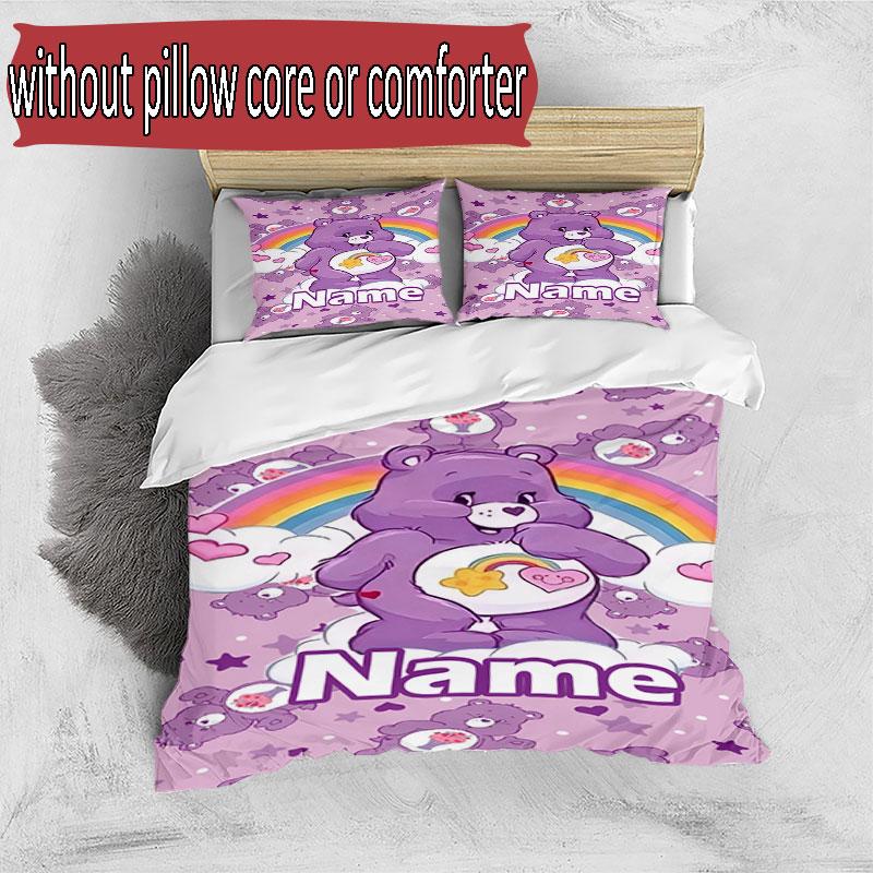 3pcs Duvet Cover Set (1*Duvet Cover + 2*Pillowcase, Without Core), Custom Name Care Bears Pattern Bedding Set, Home Bedroom Decor Gift