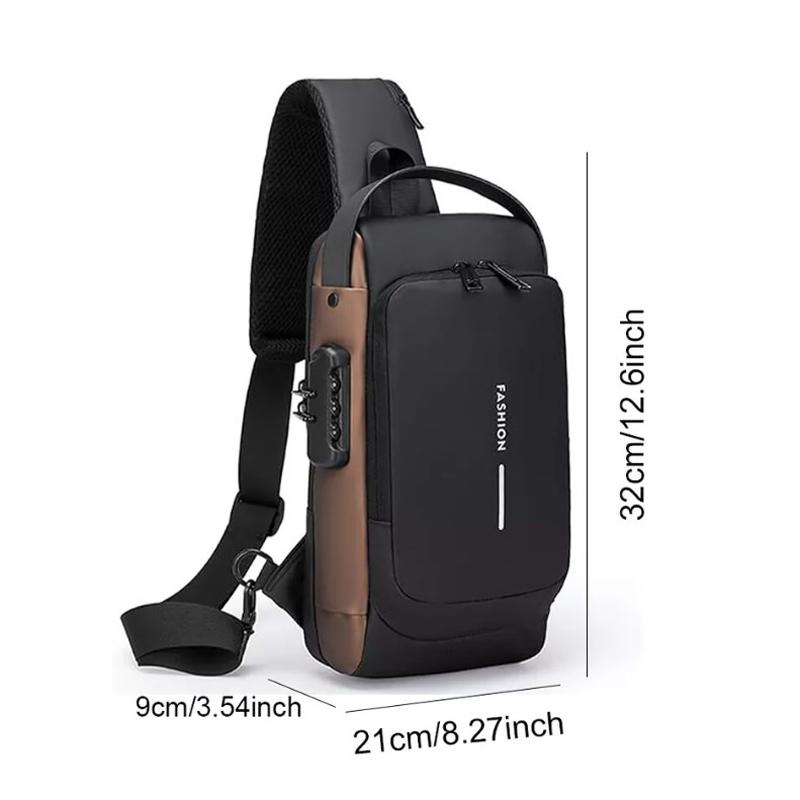 Men's Crossbody Bag Shoulder Sling Bag Anti-theft Lock Chest Bag With USB Port