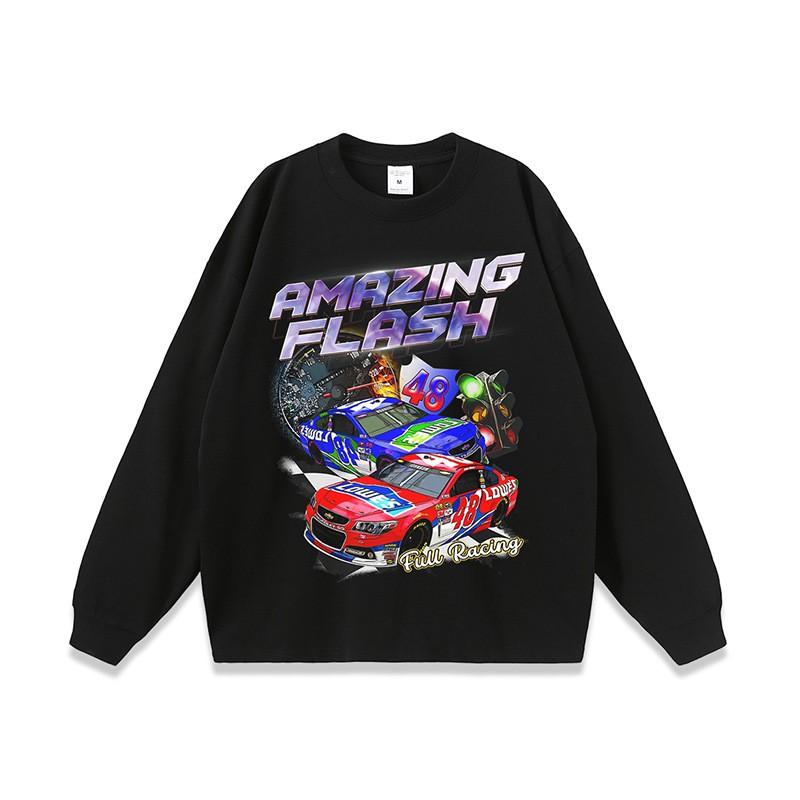 Vintage Washed Loose Fit Cotton T-Shirt With Racing Print Unisex Streetwear Crew Neck Short Sleeve