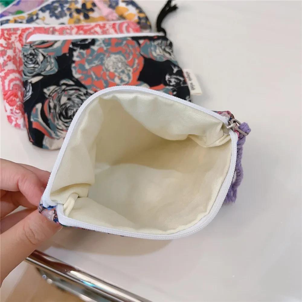 Cute Wallet Women Cotton Key Coin Purse Mini Coin Pouch Girls Floral Print Lipstick Sanitary Napkin Organizer Zipper Canvas Bags