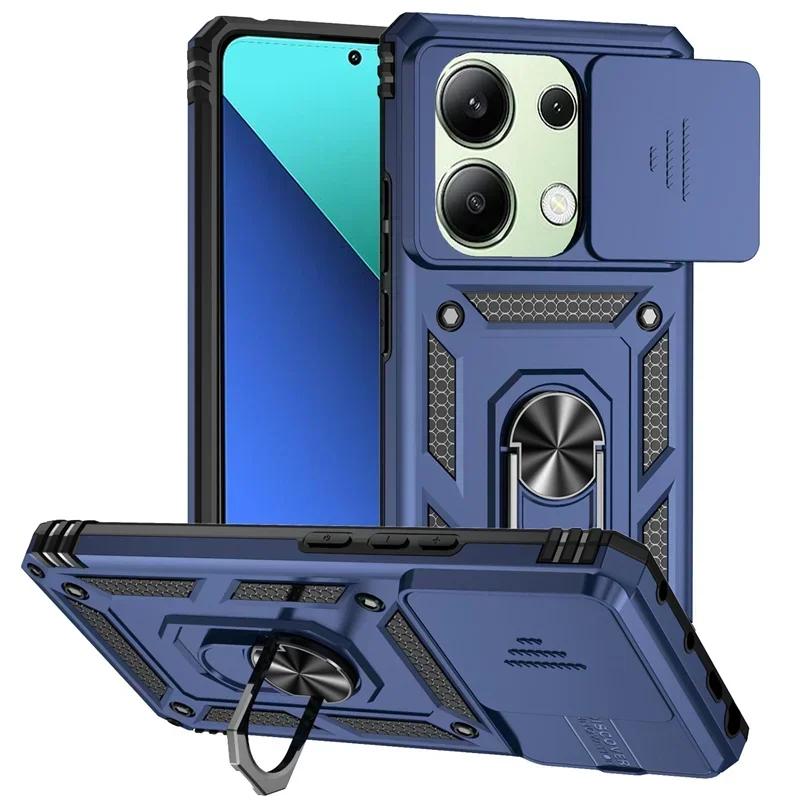 

Протиударний броньований чохол для Xiaomi Redmi Note 13 12 Pro 5G 4G 13C POCO C65 X6 M6 Pro X5 M5 Pro з кришкою для захисту об єктива, кільцем-підставкою Redmi Note 13 5G синій