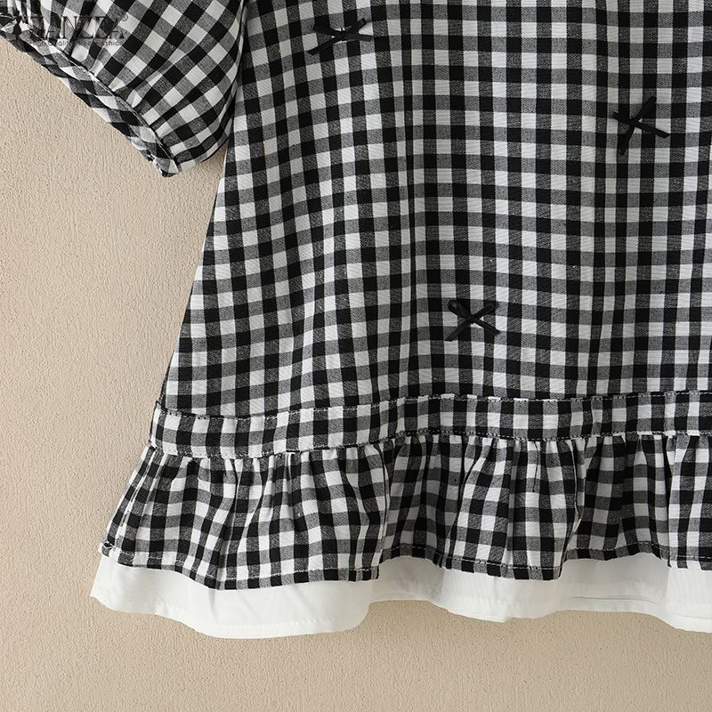 ZANZEA Dames Casual Blouse met Ruitjesprint, Ronde Hals en Korte Mouwen