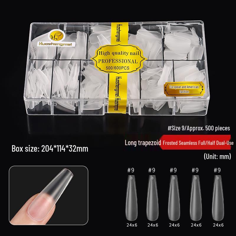 European & American Frosted Long Trapezoid Seamless Abrasive Nail Tips - Full & Single Numbers for Nail Salons