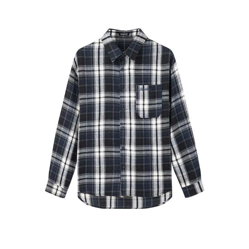 GROUND ZERO Unisex Plaid Color-Block Long Sleeve Shirt
