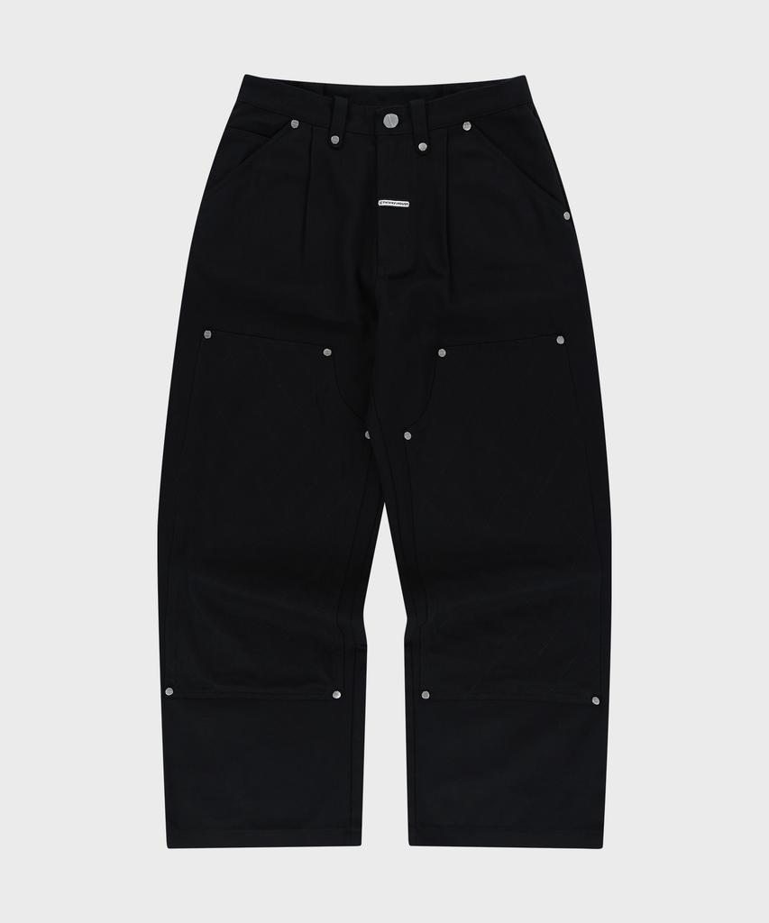 THEVINYLHOUSE Stitch Double Knee Pants Black