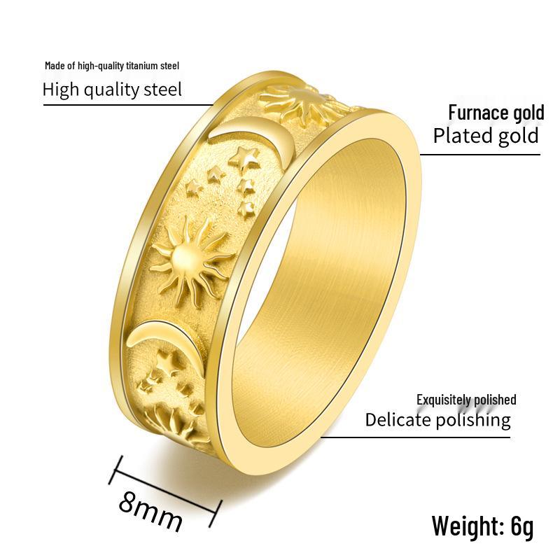 Bohemian Star Moon Sun Titanium Steel Unisex Ring