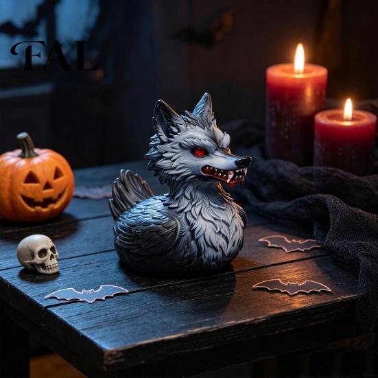 Dark Style Resin Desktop Decor 3D Printed Wolf Duck Collectible Figurine, Halloween Striking Wildlife Desk Decor, Curiosity Lovers Items Statue