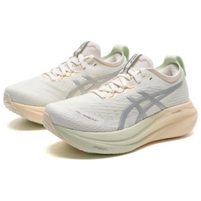 New Asics GEL NIMBUS 27 Abrasion Resistant Breathable Low Top Long Distance Running Shoes Women's Milk White 1012B874-100