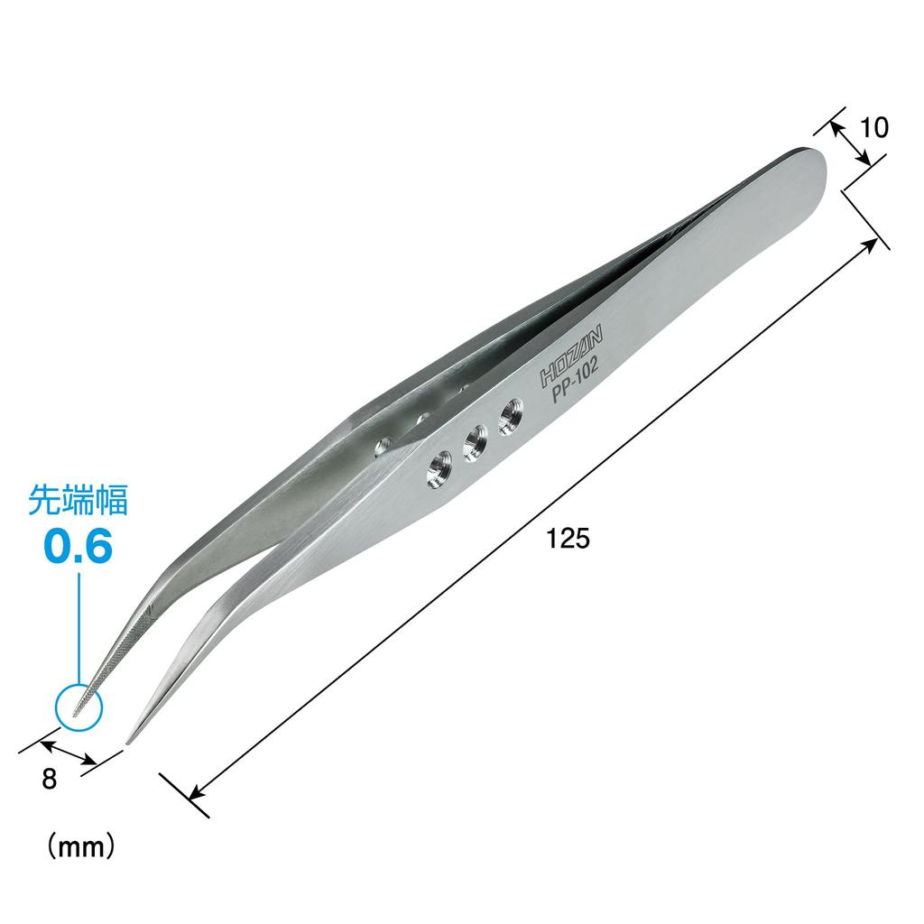 HOZAN Dicke Platte 125mm Gesamte 8mm Öffnung Spitze Gebogene Pinzette, Ausführung, 2,8mm Dicke, Länge, Breite, 0,6mm Breite, Spitze, PP-102