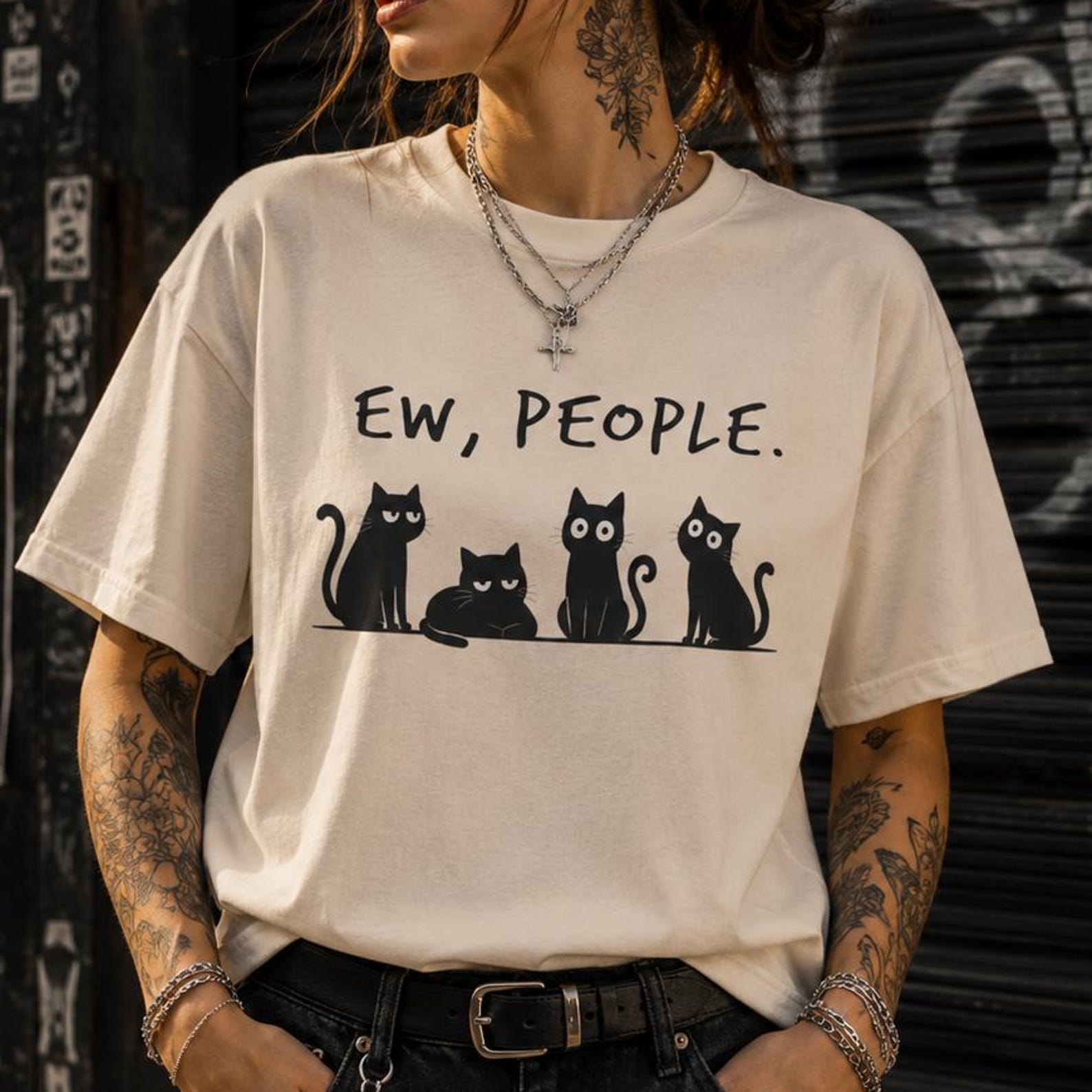 Ew People Cat Shirt, Funny Introvert Cat T-Shirt, Sarcastic Black Cat Tee, Retro Comfort Colors Graphic Shirt XL