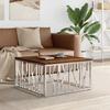  Coffee Table, Silver, Stainless Steel and Solid Reclaimed Wood