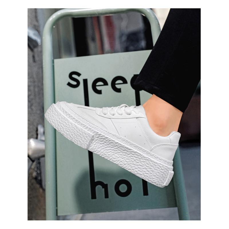 New Summer Thick Sole Skate Shoes, Trendy Elevated Casual Bread Shoes, Breathable Platform White Sneakers