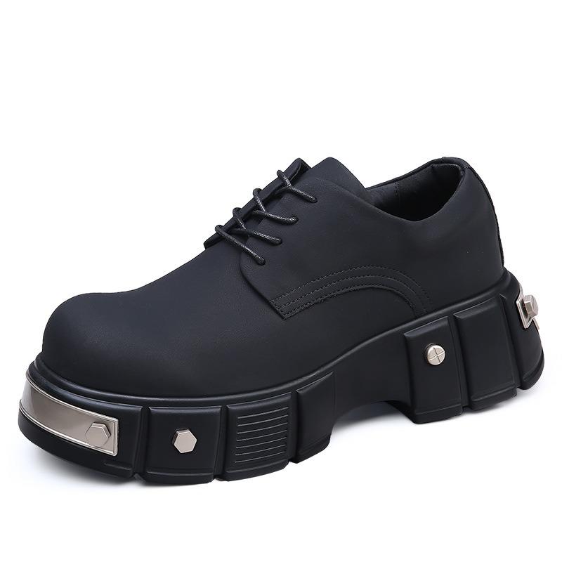Niche Thick-soled Carbon Black Iron Element Big Head Derby Shoes Men's Advanced Sense Matte Heightening Rivets Heavy Industry High Street Tide Shoes