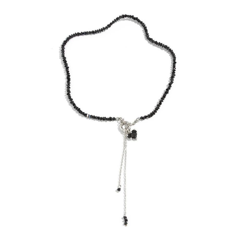 Salircon Vintage Black Heart Crystal Pendant Necklace Women Luxury Irregular Geometric Tassel Chain Choker Trendy Jewelry Gifts