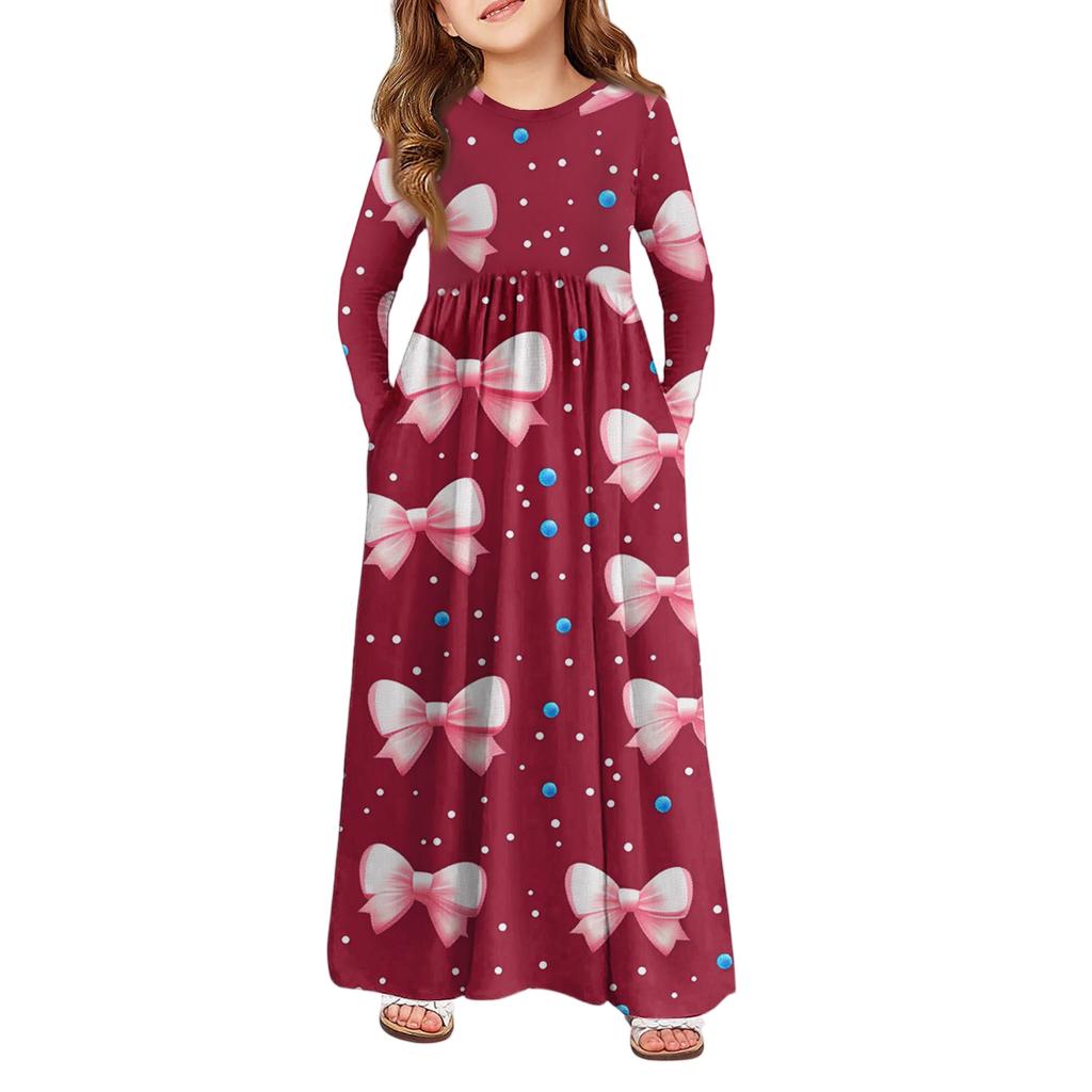 Girls' Maxi Dress - Long Sleeve Pocket Dress Valentine's Day
