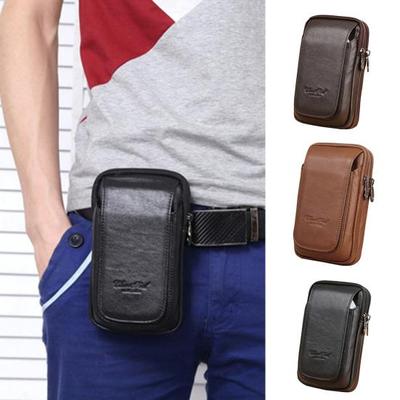 Lässige Gürteltasche aus echtem Leder mit Reißverschluss, Gürtelhaken und mehreren Taschen, Handytasche