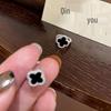 Micro-Paved Zircon Four-Leaf Clover Ear Cuffs: Black Flower Simple Design Stud Earrings with High-End Elegance