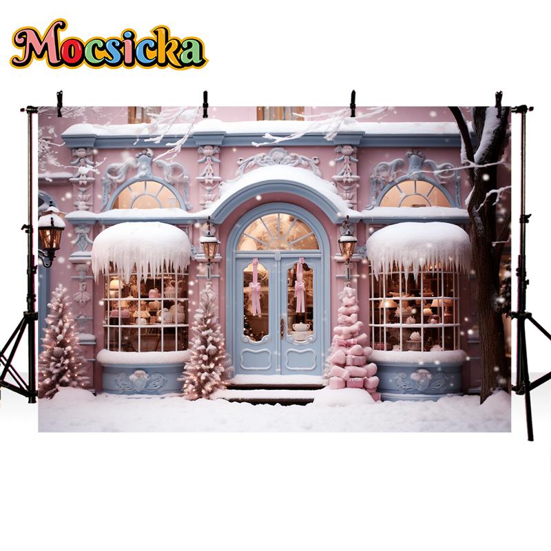 Mocsicka Photography Background Christmas Candy House Winter Snow Tree Decors Birthday Portrait Cake Smash Backdrop Photo Studio