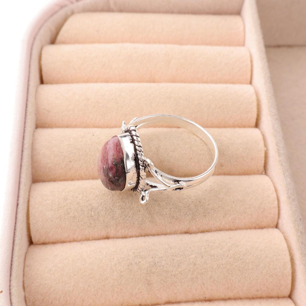 Black Rhodonite Gemstone Jewelry, 925 Solid Sterling Silver Ring Handmade Gorgeous Silver Chain Ring For Wedding Gift